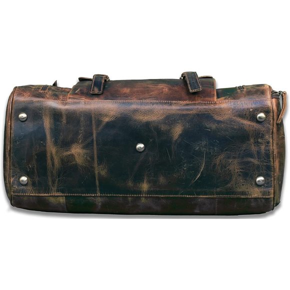 Full Grain Buffalo Leather Duffle Bag - Travel Bag - Overnight Weekender Bag - Picture 6 of 7
